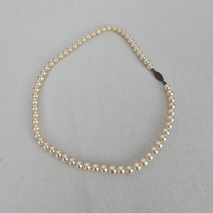 Vintage Hand Knotted Glass Pearl Single Strand Beaded Necklace Sterling Tone Clasp