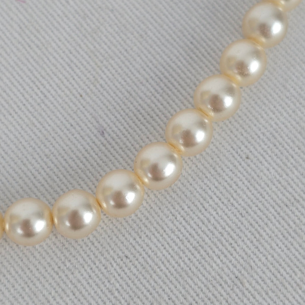 Vintage Hand Knotted Glass Pearl Single Strand Beaded Necklace Sterling Tone Clasp