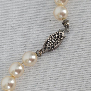 Vintage Hand Knotted Glass Pearl Single Strand Beaded Necklace Sterling Tone Clasp