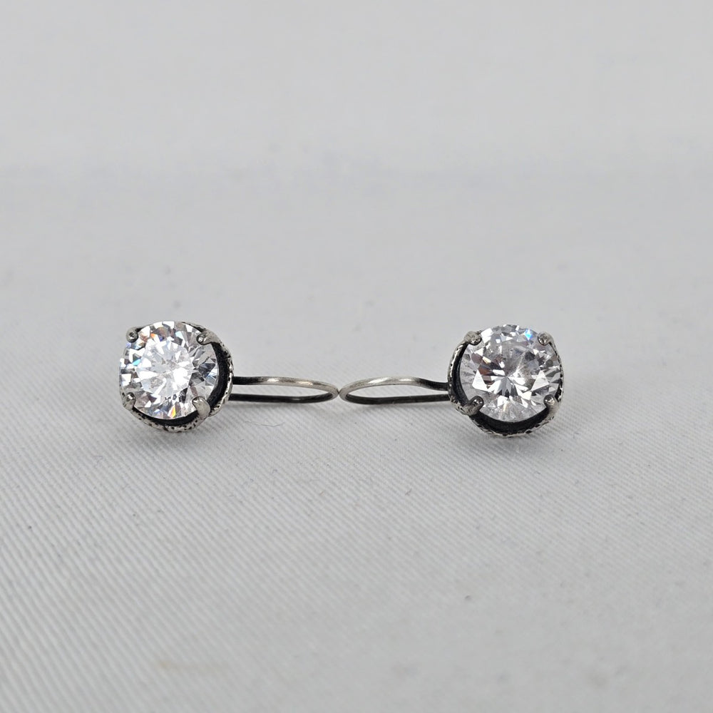Silpada Sterling Silver Round Clear Cubic Zirconia Hook Earrings