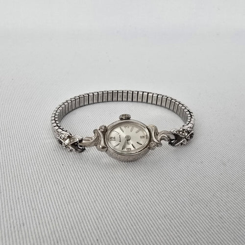 Bulova Vintage Ladies Cocktail Watch Silver Tone 10K Rolled Gold Plate Speidel Band
