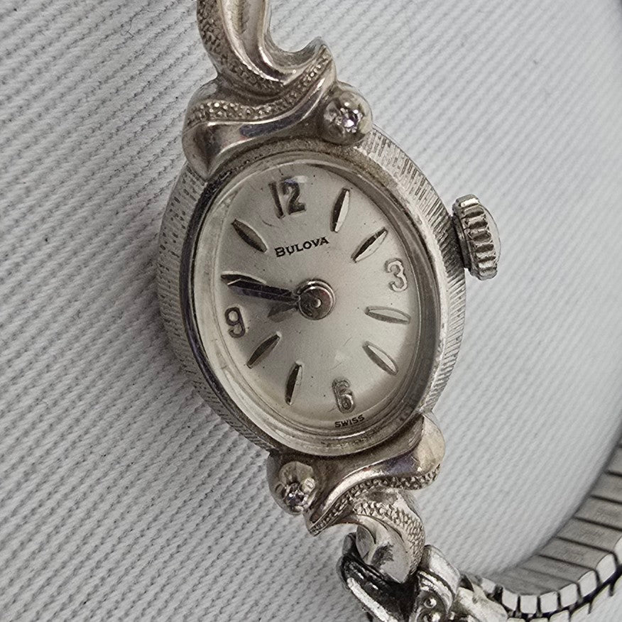 Bulova Vintage Ladies Cocktail Watch Silver Tone 10K Rolled Gold Plate Speidel Band