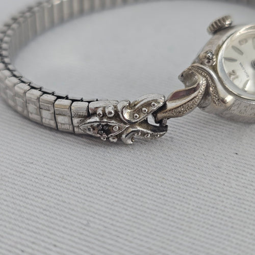 Bulova Vintage Ladies Cocktail Watch Silver Tone 10K Rolled Gold Plate Speidel Band