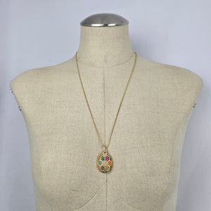 Vintage D'Orlan Buried Treasure Locket Necklace 22kt Gold Plated, Multicolor Swarovski Crystals
