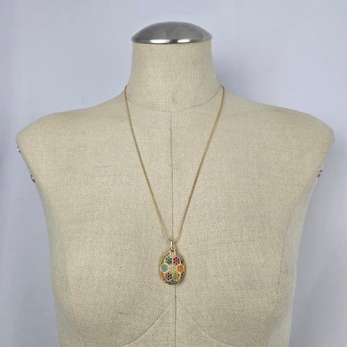 Vintage D'Orlan Buried Treasure Locket Necklace 22kt Gold Plated, Multicolor Swarovski Crystals