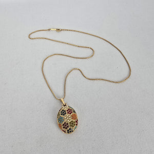 Vintage D'Orlan Buried Treasure Locket Necklace 22kt Gold Plated, Multicolor Swarovski Crystals