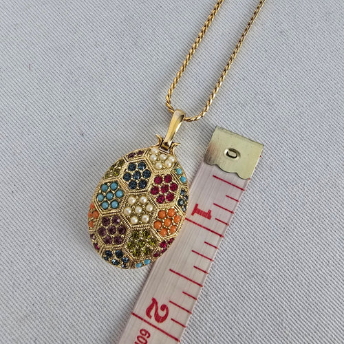 Vintage D'Orlan Buried Treasure Locket Necklace 22kt Gold Plated, Multicolor Swarovski Crystals