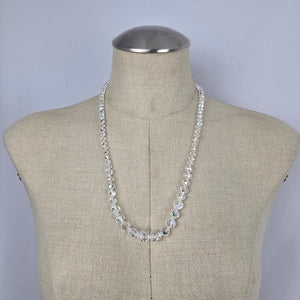 Vintage Clear Aurora Borealis Crystal Bead Necklace Sterling Silver Clasp