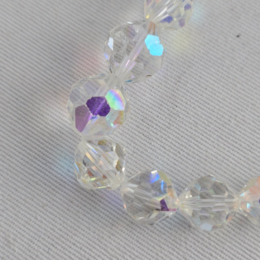 Vintage Clear Aurora Borealis Crystal Bead Necklace Sterling Silver Clasp