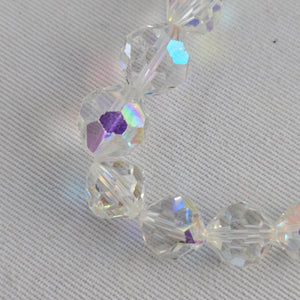Vintage Clear Aurora Borealis Crystal Bead Necklace Sterling Silver Clasp