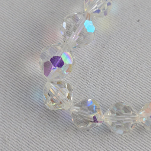 Vintage Clear Aurora Borealis Crystal Bead Necklace Sterling Silver Clasp