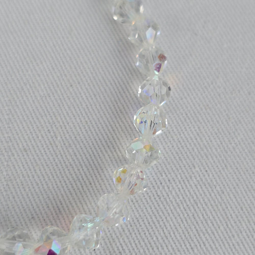 Vintage Clear Aurora Borealis Crystal Bead Necklace Sterling Silver Clasp
