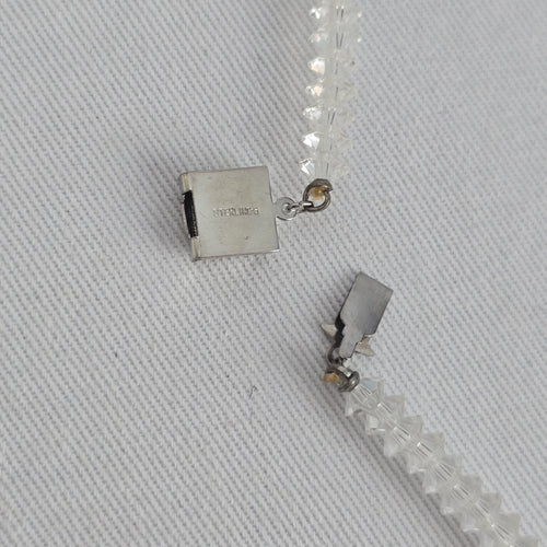 Vintage Clear Aurora Borealis Crystal Bead Necklace Sterling Silver Clasp