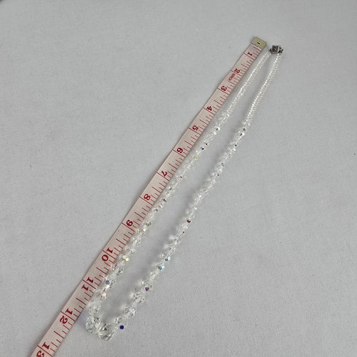 Vintage Clear Aurora Borealis Crystal Bead Necklace Sterling Silver Clasp