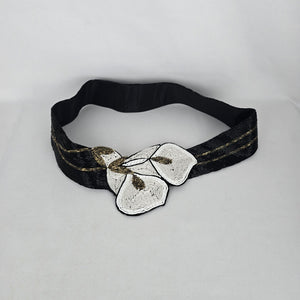 Vintage Black White Beaded Cali Lilly Floral Belt Size S/M