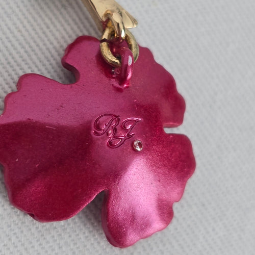 Betsey Johnson Pink Floral Mismatch Drop Earrings Gold Tone Rhinestone