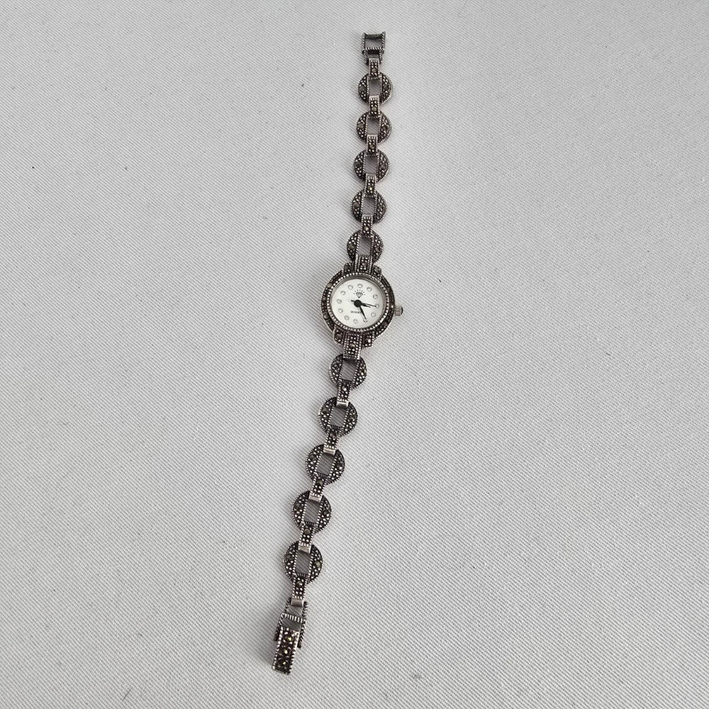 Vintage 925 Sterling Silver Marcasite Quartz Watch