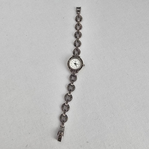 Vintage 925 Sterling Silver Marcasite Quartz Watch