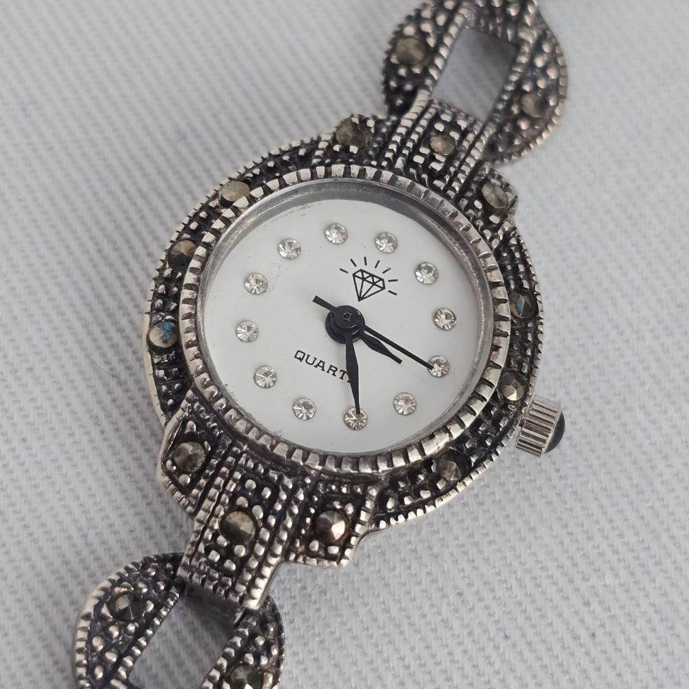 Vintage 925 Sterling Silver Marcasite Quartz Watch