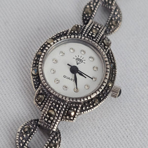 Vintage 925 Sterling Silver Marcasite Quartz Watch