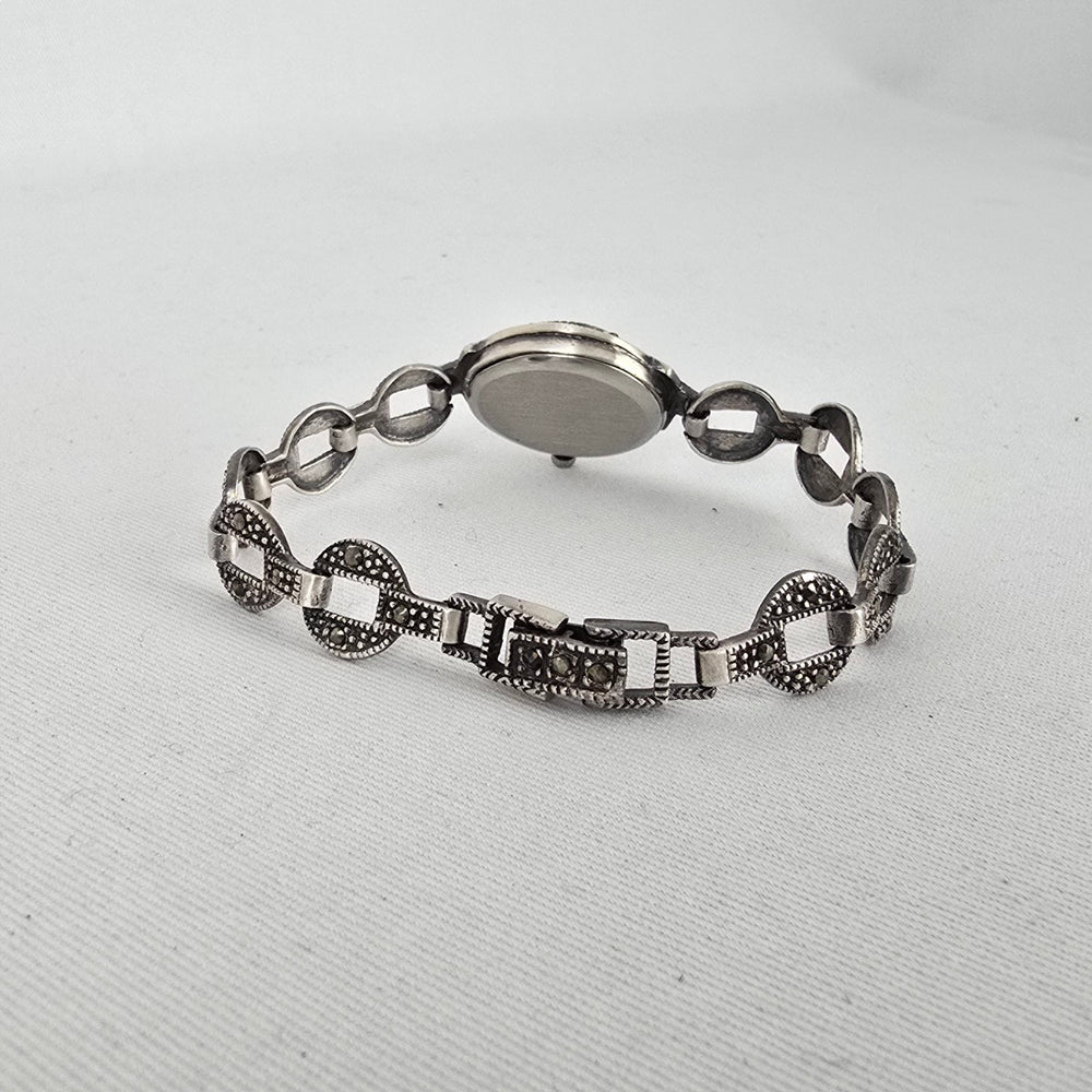 Vintage 925 Sterling Silver Marcasite Quartz Watch