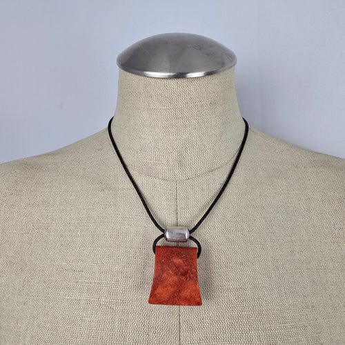 Silpada 925 Sterling Silver Sponge Coral Pendant Leather Cord Necklace