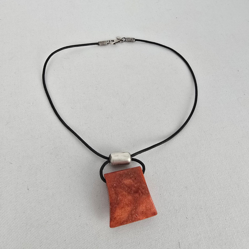 Silpada 925 Sterling Silver Sponge Coral Pendant Leather Cord Necklace