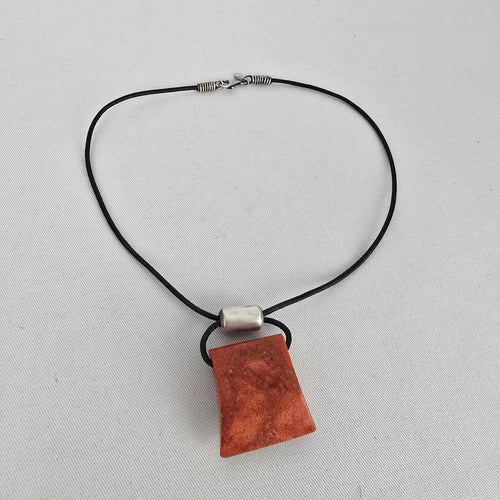 Silpada 925 Sterling Silver Sponge Coral Pendant Leather Cord Necklace