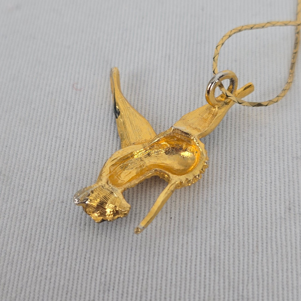 Vintage Gold Tone Hummingbird Pendant Necklace Green Blue Enamel Bird