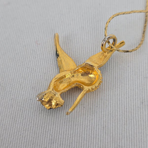Vintage Gold Tone Hummingbird Pendant Necklace Green Blue Enamel Bird