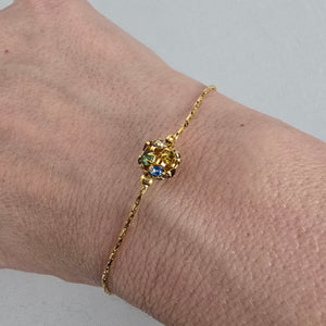 Vintage Gold Tone Multicolor Rhinestone Ball Station Bracelet