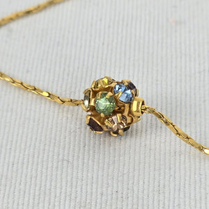 Vintage Gold Tone Multicolor Rhinestone Ball Station Bracelet
