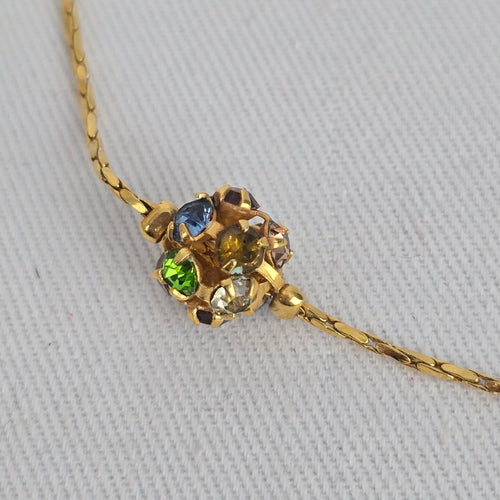 Vintage Gold Tone Multicolor Rhinestone Ball Station Bracelet