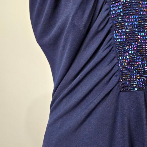 Jessica Navy Beaded Halter Evening Gown Maxi Dress Size 16