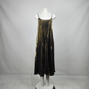Johnny Was Gold Black Metallic Pleated Slip Midi Dress M
