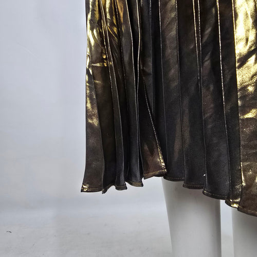 Johnny Was Gold Black Metallic Pleated Slip Midi Dress M