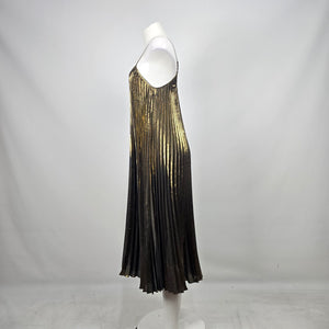 Johnny Was Gold Black Metallic Pleated Slip Midi Dress M