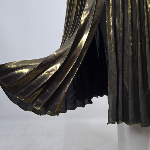Johnny Was Gold Black Metallic Pleated Slip Midi Dress M
