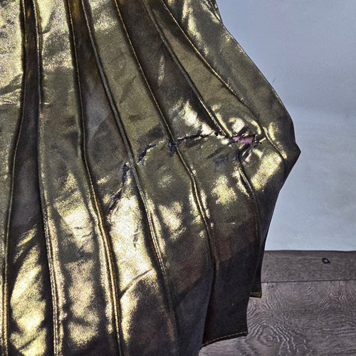 Johnny Was Gold Black Metallic Pleated Slip Midi Dress M