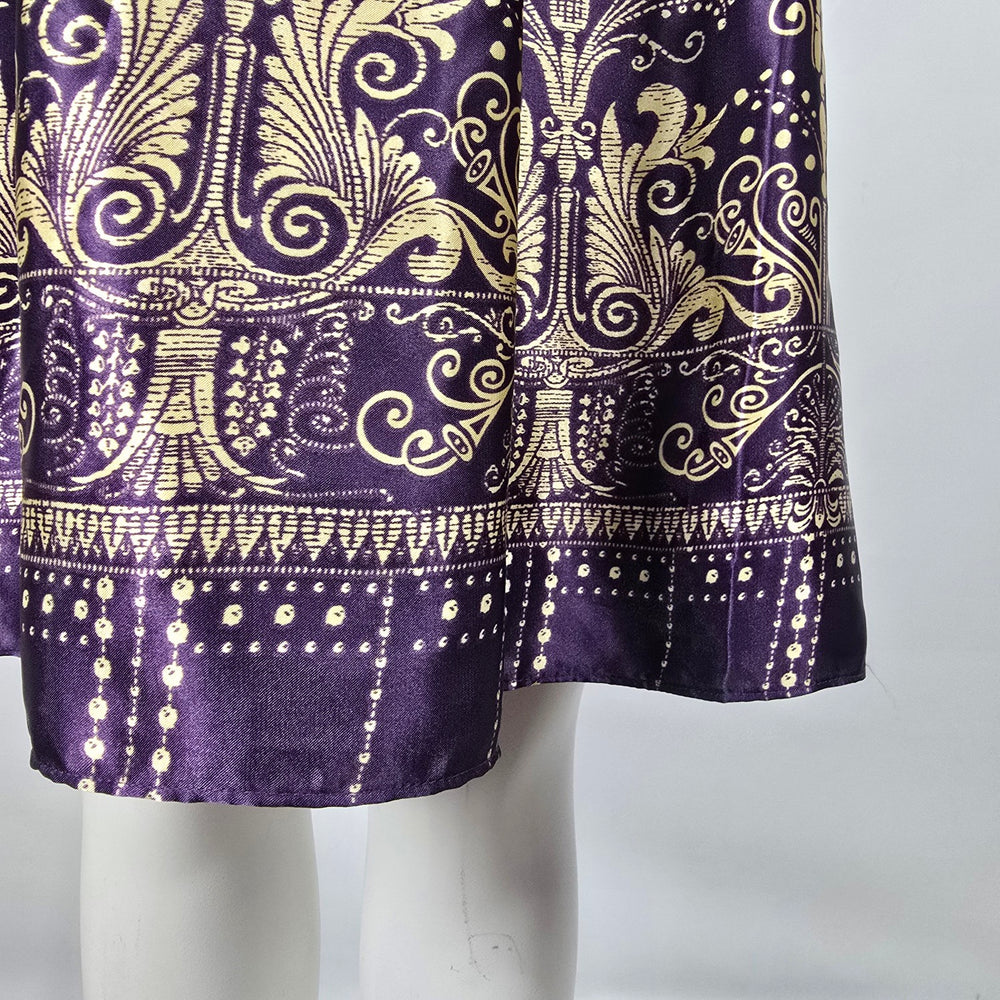 Coldwater Creek Purple & Gold Satin Print Sleeveless Empire Waist Dress Petite 14