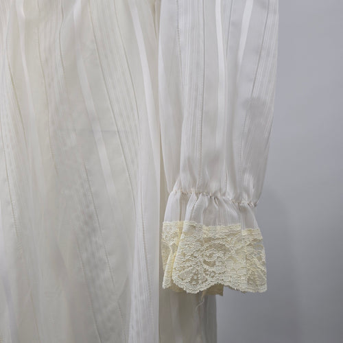 Vintage 70s Prairie Wedding Dress Size S Ivory Lace Corset Front Bishop Sleeve Cottagecore Boho