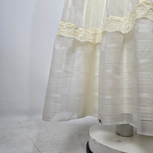 Vintage 70s Prairie Wedding Dress Size S Ivory Lace Corset Front Bishop Sleeve Cottagecore Boho