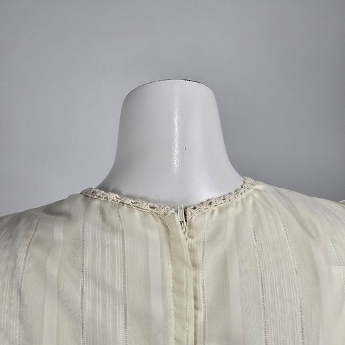 Vintage 70s Prairie Wedding Dress Size S Ivory Lace Corset Front Bishop Sleeve Cottagecore Boho