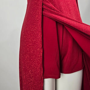Eciipse Red Glitter Halter Maxi Dress V Neck High Slit Formal Evening Gown Size L Size