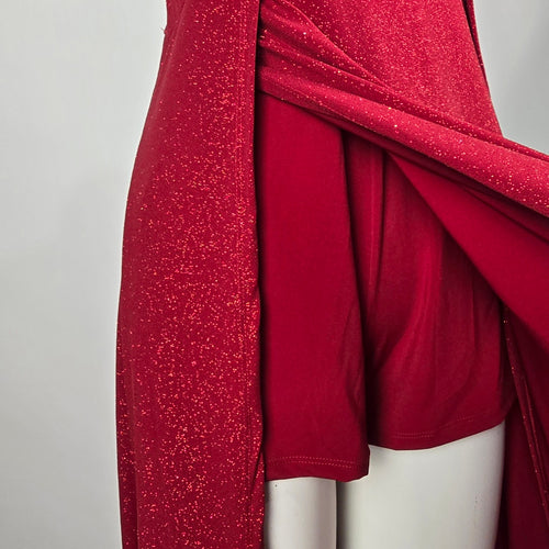 Eciipse Red Glitter Halter Maxi Dress V Neck High Slit Formal Evening Gown Size L Size
