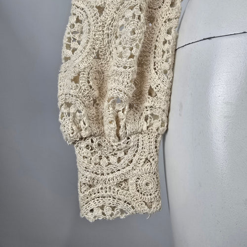 Idem Ditto Women's Cream Cotton Crochet Square Neck Balloon Sleeve Top M