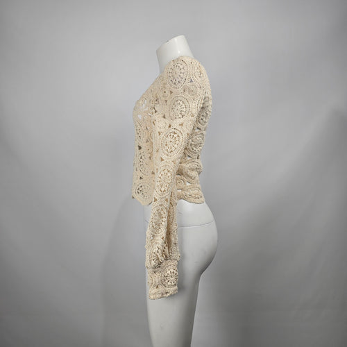 Idem Ditto Women's Cream Cotton Crochet Square Neck Balloon Sleeve Top M