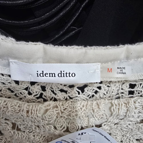 Idem Ditto Women's Cream Cotton Crochet Square Neck Balloon Sleeve Top M