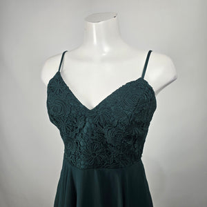 Lulus Hunter Green Lace Fit and Flare Mini Dress Size S Sleeveless Chiffon Skater