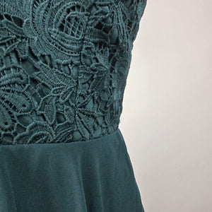 Lulus Hunter Green Lace Fit and Flare Mini Dress Size S Sleeveless Chiffon Skater
